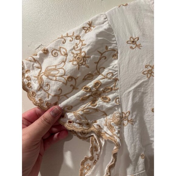 Lane Bryant  White & Beige Embroidered Cotton Blend Short Sleeve Tunic Top - Picture 11 of 11